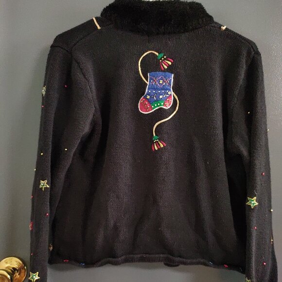 Designers Studio Originals Ugly Christmas Jacket Full Zip Stockings Embellished - Picture 7 of 10